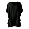 thumbnail image 4 of DHFJKG Summer Dresses Women Batwing Short Sleeve Solid Color Loose Fit V Neck Tunic Mini Dress Casual Daily Wear Trendy Dresses, 4 of 4