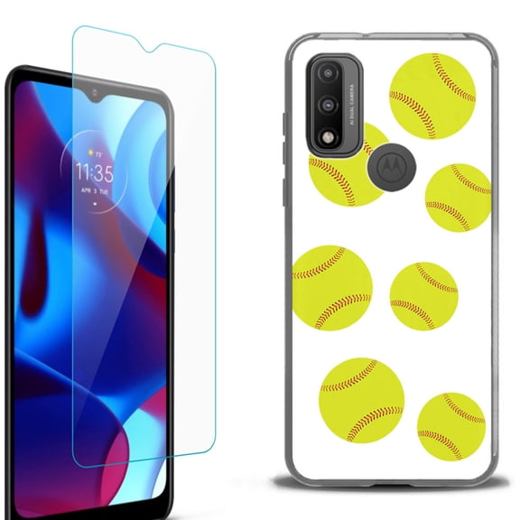 Slim-Fit Protective Phone Case (Black) compatible with Motorola Moto G Pure 5G, with Tempered Glass Screen Protector, by OneToughShield ® - Softball Seven