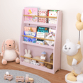 thumbnail image 4 of 3-Tier Kids Bookshelf with Tipover Restraint, Wood Book Rack for Toddlers, Book Organizer for Bedroom, Playroom, Classroom (Pink), 4 of 8