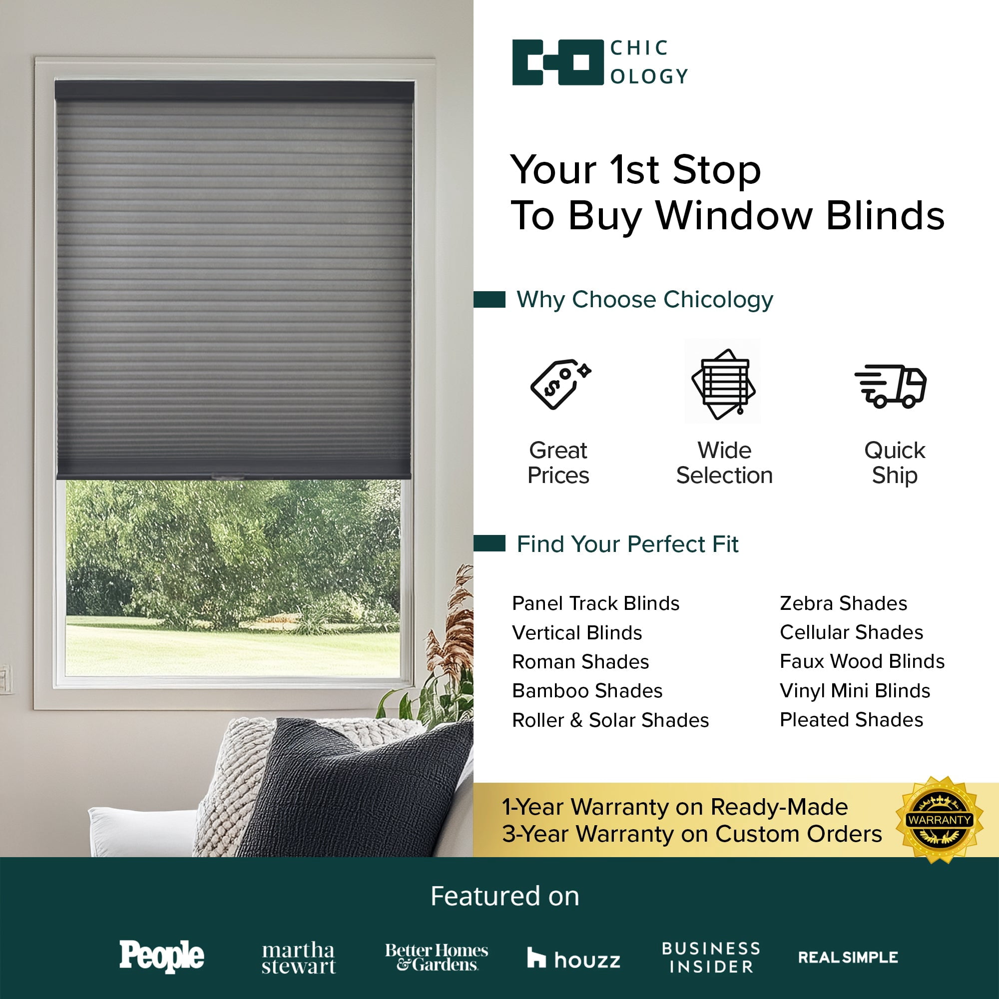 Chicology Light Filtering Cellular Shade, Morning Fog, 35"W X 84"H