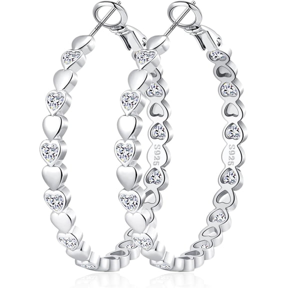 Tilga Heart Cubic Zirconia Large Hoop Earrings for Womens 925 Silver 14k Gold Plated Hypoallergenic Rhinestone Hoops Earring Sparkly Jewelry Gift 30/40/50/60mm