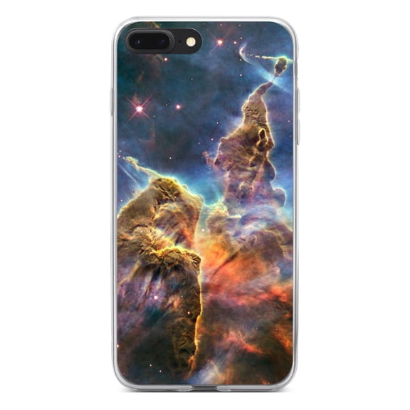 DistinctInk Clear Shockproof Hybrid Case for iPhone 7 PLUS / 8 PLUS (5.5" Screen) - TPU Bumper, Acrylic Back, Tempered Glass Screen Protector - Blue Yellow Orange Carina Nebula - Love of Astronomy