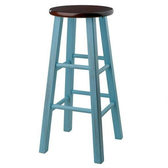 Ergode Ivy Bar Stool, Rustic Light Blue & Walnut