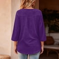 thumbnail image 4 of Qwertyu Womens Top 3/4 Sleeve T-shirts for Women Casual Crew Neck Three Quarter Length Sleeve Solid Fashion Loose Pullover Purple S, 4 of 7