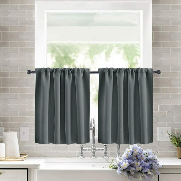 XmhyTop-A Short Blackout Curtains Panels, 40x60cm Grey Valances 2 Pack Half Window Curtains, Solid Color Light Blocking Drapes, Ideal for Bedroom Kitchen