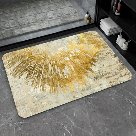 Diatomaceous Earth Bath Mat,Blue and Gold Stones Non-Slip Volume Super Absorbent Fast Drying for Bathroom Kitchen mat,Eco-Friendly Easy to Clean