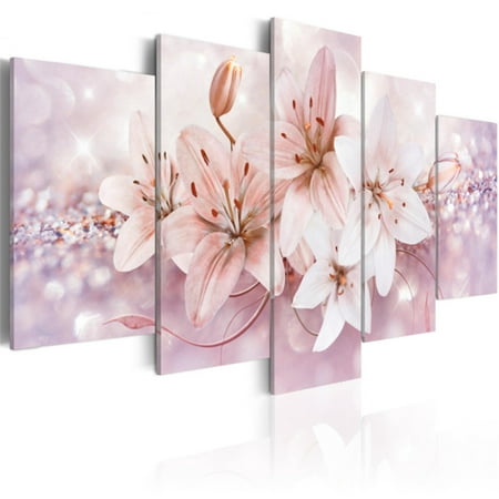 Ludlz 5Pcs Wall Art Painting Lily Bouquet of Flowers Picture Floral Artwork Prints On Canvas Decor for Home Living Room Decoration