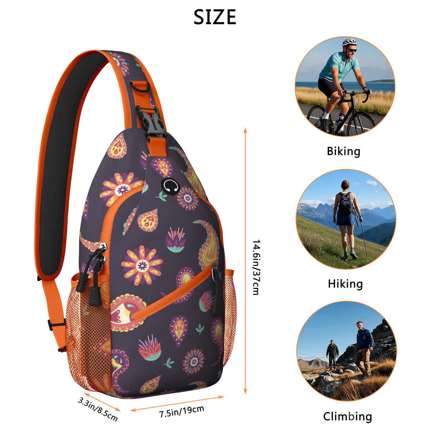 Abstract Ethnic Paisley Sling Bag - Decorative Tribal Chest Bag - Anti-Theft for Urban Commuters