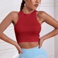 thumbnail image 2 of Xmarks Sports Crop Tank Tops for Women Cropped Workout Tops Racerback Running Yoga Tanks Cotton Sleeveless Gym Shirts Red S-L, 2 of 4