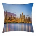 thumbnail image 1 of Illinois Throw Pillow Cushion Cover, Picturesque Chicago City from Lake Michigan Reflections USA Night American, Decorative Square Accent Pillow Case, 16" X 16", Ceil Blue Apricot, by Ambesonne, 1 of 2