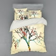 thumbnail image 2 of Modern Duvet Cover Set, Retro Vintage Style Colorful Design on Abstract Black Tree with Leaves Buds Artwork, Bedding Set with Shams and Fitted Sheet, 3 Sizes, by Ambesonne, 2 of 3