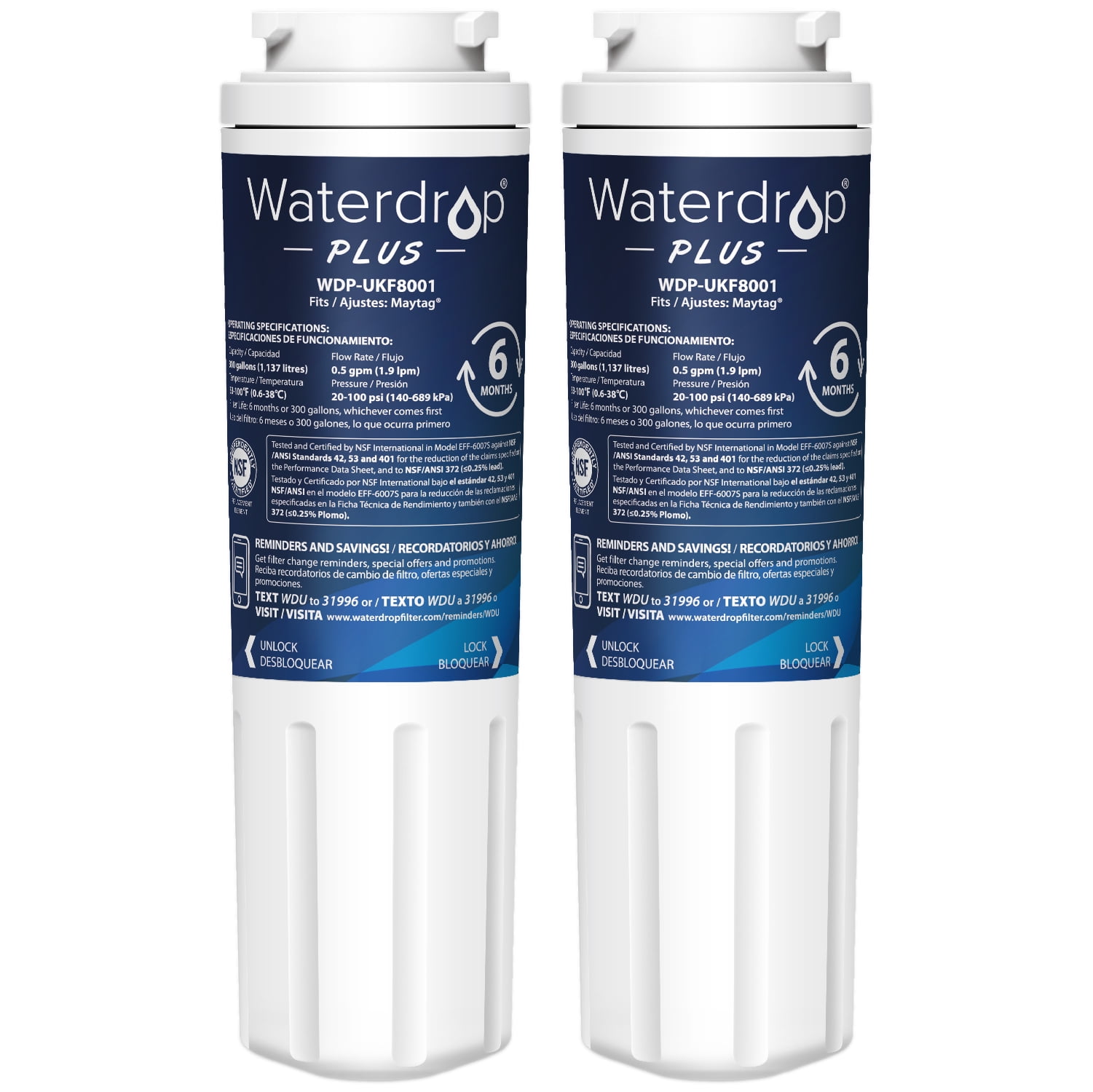 Waterdrop Plus UKF8001 NSF 401, 53&42 Certified Refrigerator Water Filter, Compatible with
