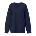 thumbnail image 6 of larppty V Neck Sweatshirt Women Pocket No Hood Oversized Pullover Casual Soft Long Sleeve Tops With Pockets Fall Fashion (Navy, S), 6 of 7