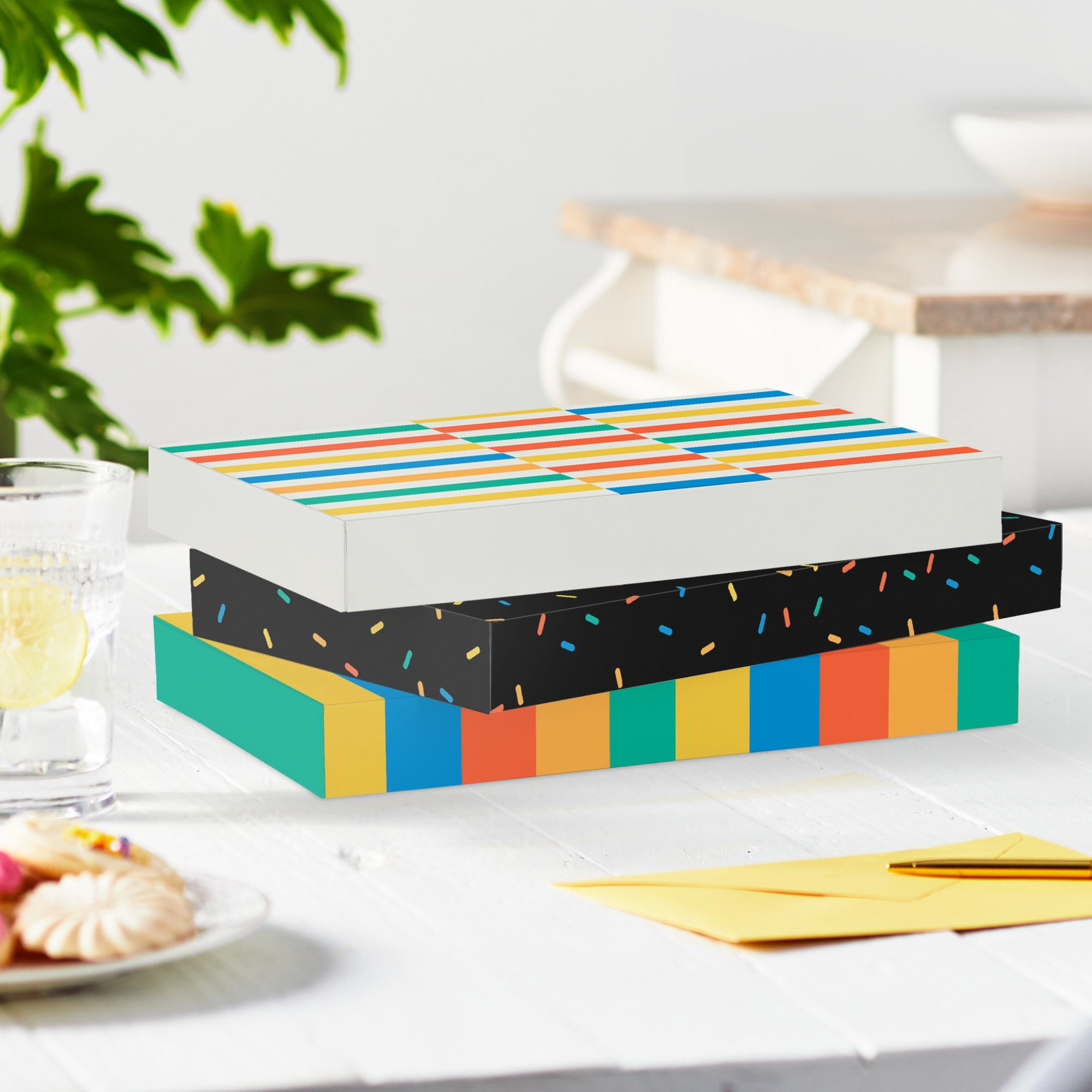 Hallmark 3-Pack Small Gift Box Bundle (Confetti and Stripes)