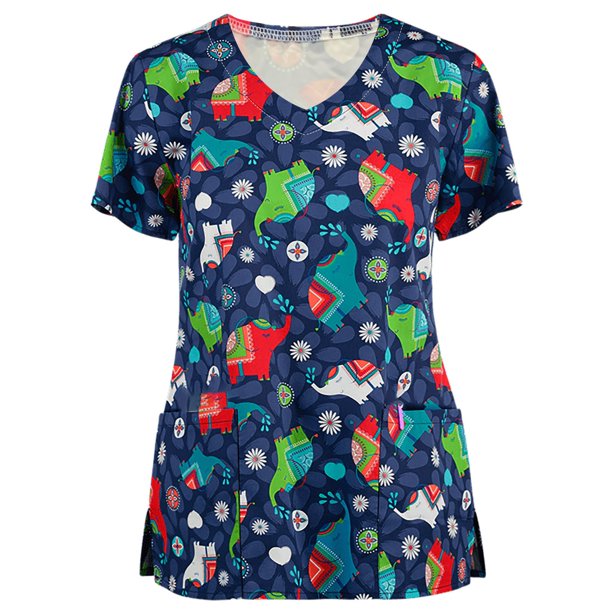 Pntutb Blusa de Acción de Gracias de Uniforme de Trabajo de Manga Corta con Cuello en V para Mujer Pntutb Pntutb-5384