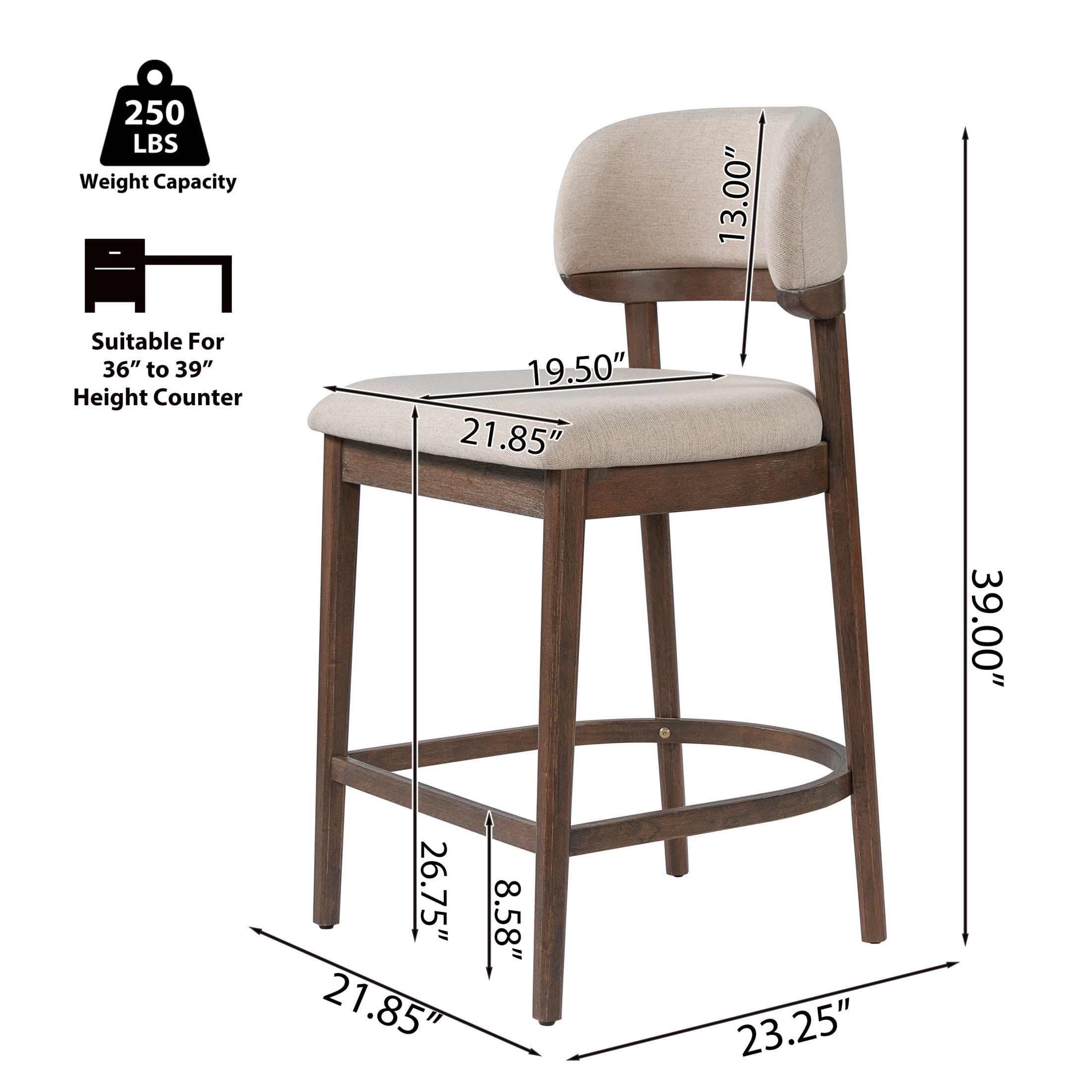Christopher Knight Home Mid-Century Curved Back Counter Stools with Beige Upholstery, Walnut, Set of 2
