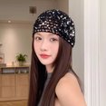 thumbnail image 4 of TAZAG Retro Elegant Sequin Flower Knitted Head Hat Women's Thin Breathable Hollow Knitted Head Hat, 4 of 4