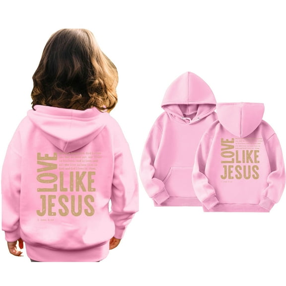 Kids Girls Hoodies Jesus Loves You Hooded Sweatshirts Long Sleeve Graphic Hoodies Girls Casual Oversize Pullover Top Winter Clothes Clothes for Girls 6-7 Years Cute Boy Girl Clothing