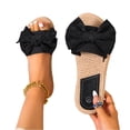 thumbnail image 3 of Bow Accent Espadrille Slide Sandals, Women's Bowknot Raffia Decor Flat Sandals, Round Toe Slip-On Summer Shoes, Fashion Comfortable Ladies Beach Shoes, Lightweight Women Sandals Vacation, Black 7.5, 3 of 5