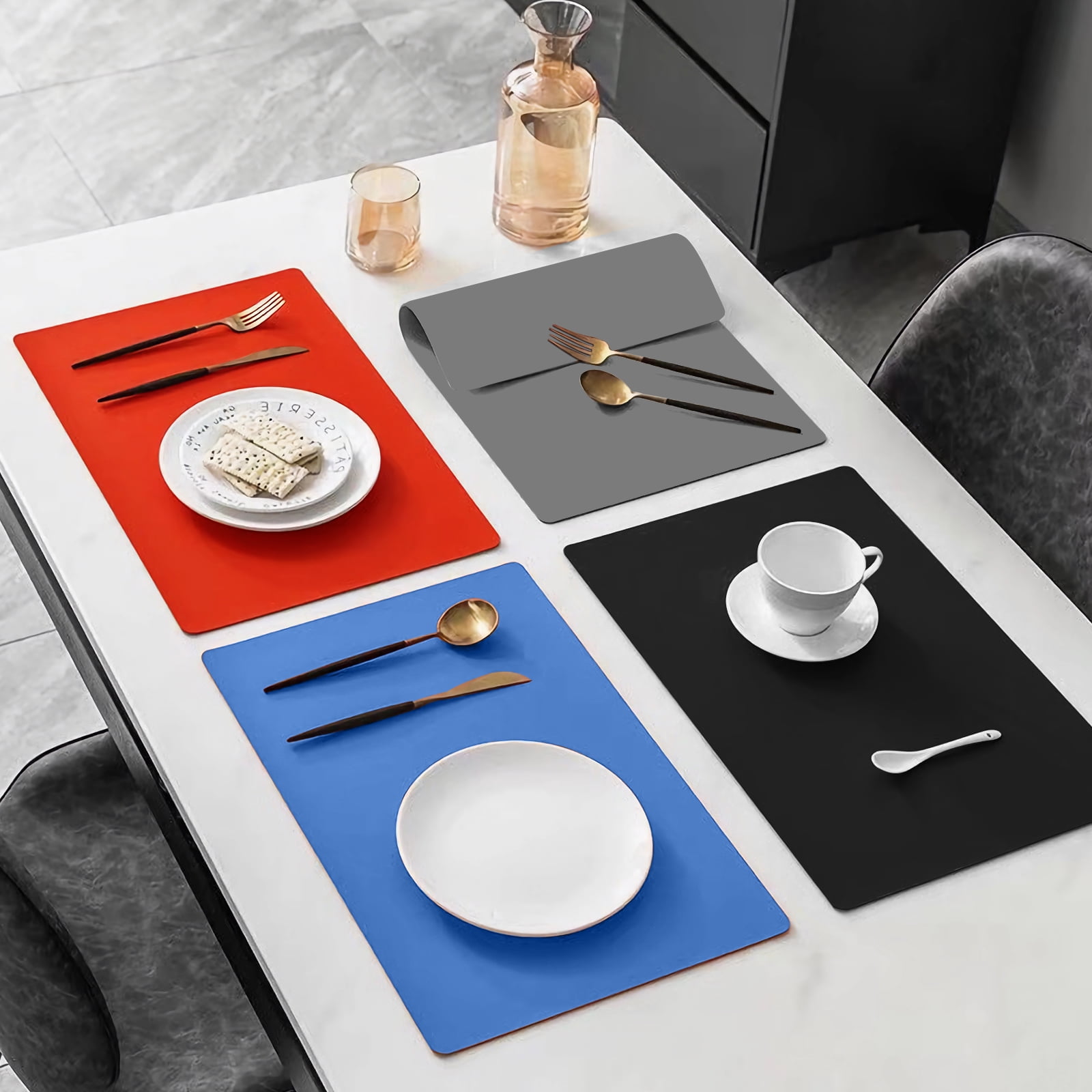 Panzexin 1-Pack Food-Grade Silicone Mats, Non-Slip, Heat-Resistant & Waterproof, 23.6" x 15.7" Table Placemats, Dough Mats- Black