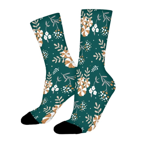 Flowers Christmas Green Funny Novelty Crew Socks for Women Men Sports