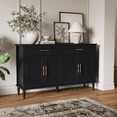 thumbnail image 6 of ZOSQUARE Modern 58" Sideboard Cabinet with 4 Slatted Doors and 2 Drawers, Black Storage Cabinet with Gold Handles, Credenza Entryway Accent Table for Living Room, 6 of 6