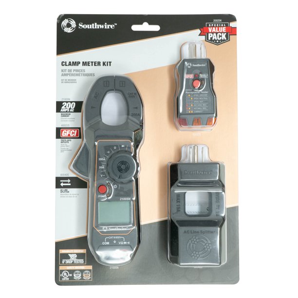 Southwire 20025K Clamp Meter Electrical Tester Kit, 200A Clamp Meter
