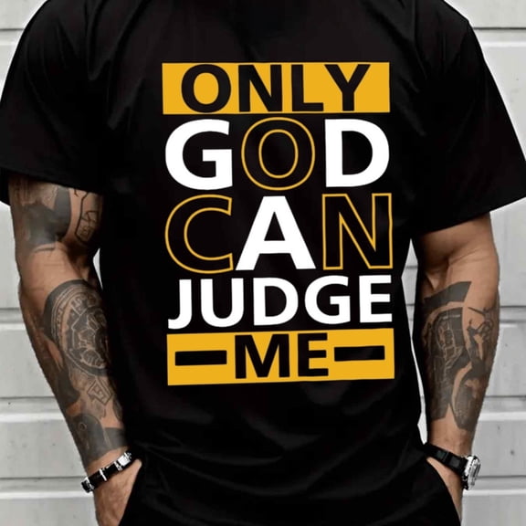 180gsm T-Shirt for Men Funny Graphic Heavyweight Casual Short Sleeve Round Neck Gift - Men'S Only God Can Judge Me Funny Christian Graphic T