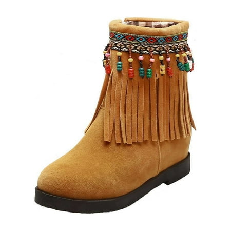 

KBKYBUYZ Fashion Large Size Boots Women Autumn Low Heeled Shoes Boots Retro Tassel Short Boots