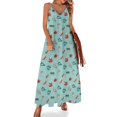 thumbnail image 1 of Robe Sans Manches Motif Oiseau - Bleu Sarcelle & Rouge Robe de Soirée Femme Élégante Luxe Robe de Soirée Vêtements Été 2024, 1 of 4