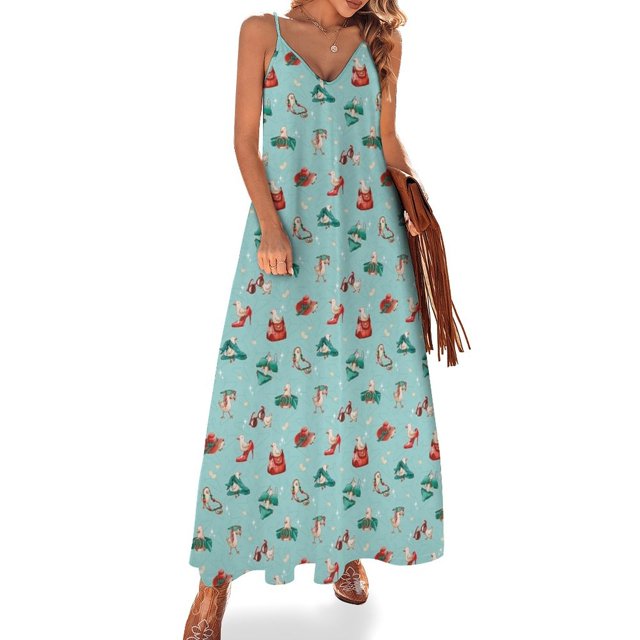 Robe Sans Manches Motif Oiseau - Bleu Sarcelle & Rouge Robe de Soirée Femme Élégante Luxe Robe de Soirée Vêtements Été 2024