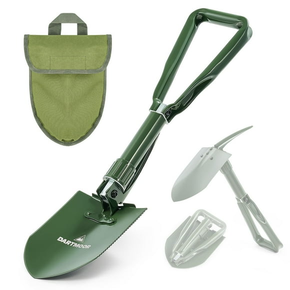 Pala DARTMOOR, 61 cm, plegable, con borde de sierra, portátil, color verde