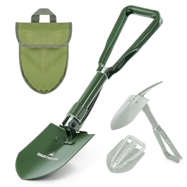 Pala DARTMOOR, 61 cm, plegable, con borde de sierra, portátil, color verde