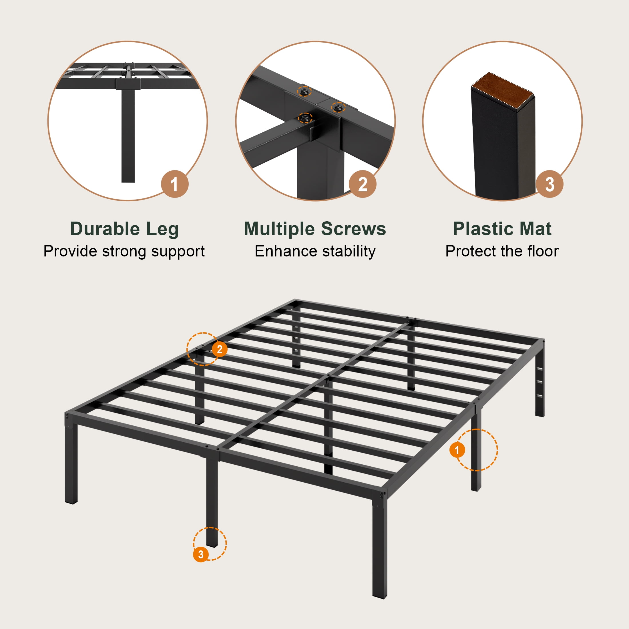 Amolife Heavy Duty Queen Size 12'' Metal Platform Bed Frame with Ample Under Bed Storage Space, Black