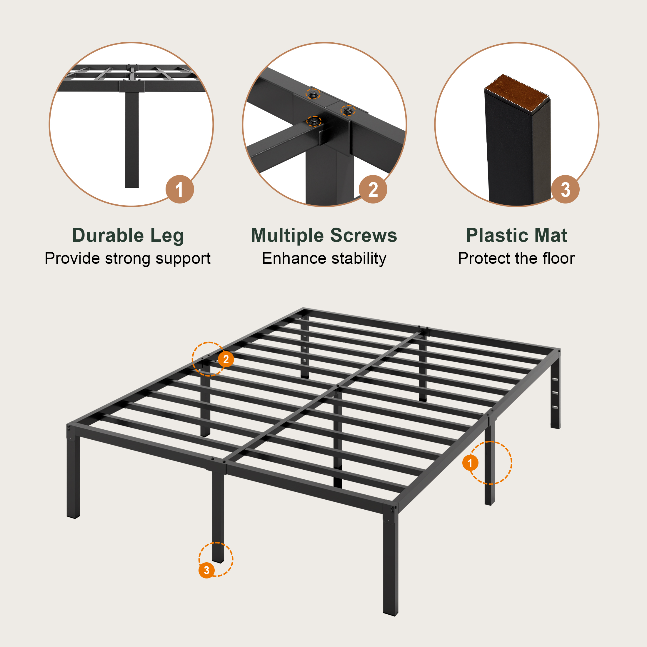 Amolife 14" Queen Metal Platform Bed Frame, Black photo 4