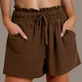 thumbnail image 2 of Womens Linen Casual Shorts, High Waisted Wide Leg Shorts Summer Flowy Beach Drawstring Shorts with Pockets in Clearance Brown M, 2 of 6
