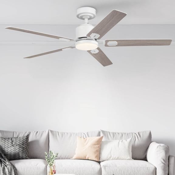 Fresh White 52 Inch 5 Blade Indoor Ceiling Fan, Ideal for Bedrooms and Living Rooms, Quiet DC Motor, LED Light with Remote, Eleve Comfort