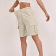 thumbnail image 2 of BXINGOHAI Bermuda Shorts for Women Summer Cargo Shorts with Pockets Outdoor Drawstring Knee Length Hiking Short Beige L, 2 of 8