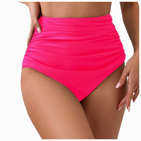 Rotm Womens Swimsuit Bottoms Only Women's High Waisted Bikini Bottom Full Coverage Bathing Suit Swim Bottoms Tummy Control Swimsuit Shorts Hot Pink,L