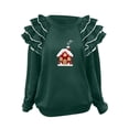 thumbnail image 2 of Yteetum Christmas Sweatshirt for Women Oversized Crewneck Pleated Ruffle Trim Drop Shoulder Pullover Hoodless Sweatshirts Womens Casual Xmas Graphic Print Round Neck Loose Lantern Sleeve Sweatshirts, 2 of 7