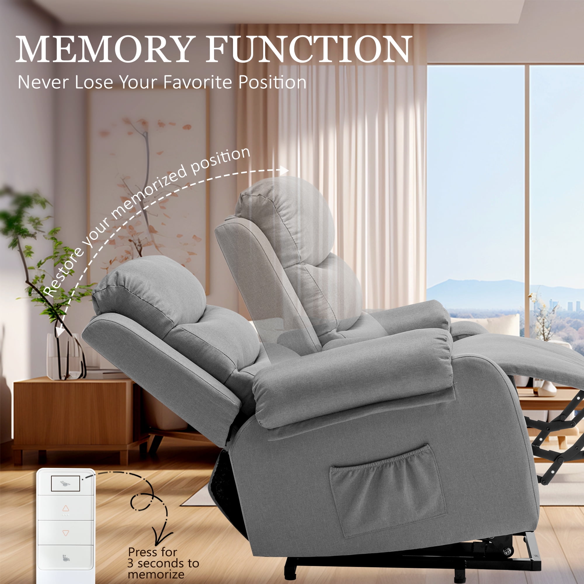 Korser Small Power Lift Recliner Chair for Elderly with Memory Function Linen for Living Room,Dark Grey