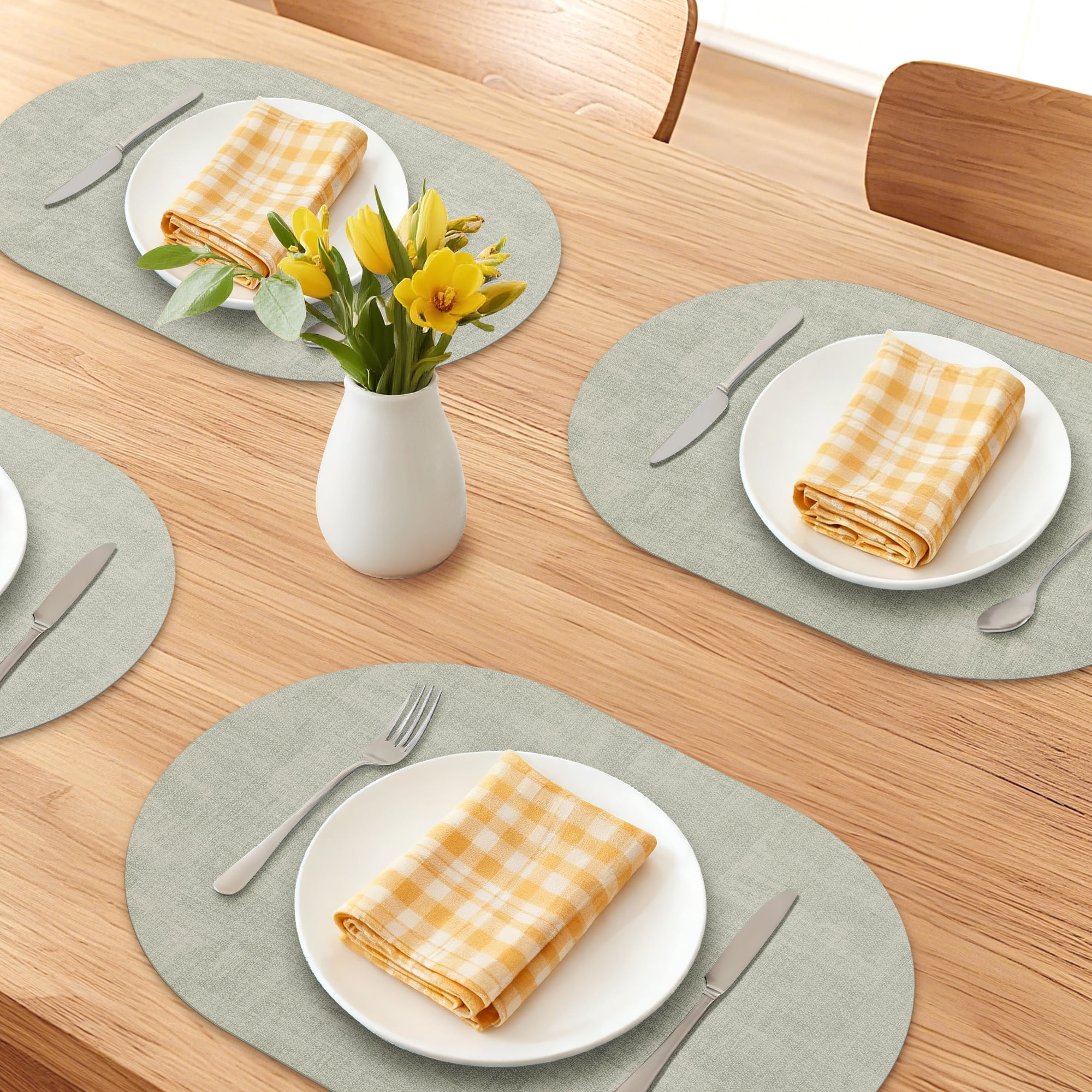 Unique Bargains 6pcs Oval Faux Leather Placemats Light Green 17.7"x11.8"