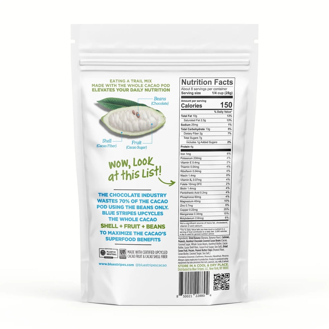 (Pack of 6) Blue Stripes Peanut Butter Banana Whole Cacao Trail Mix, 8 oz