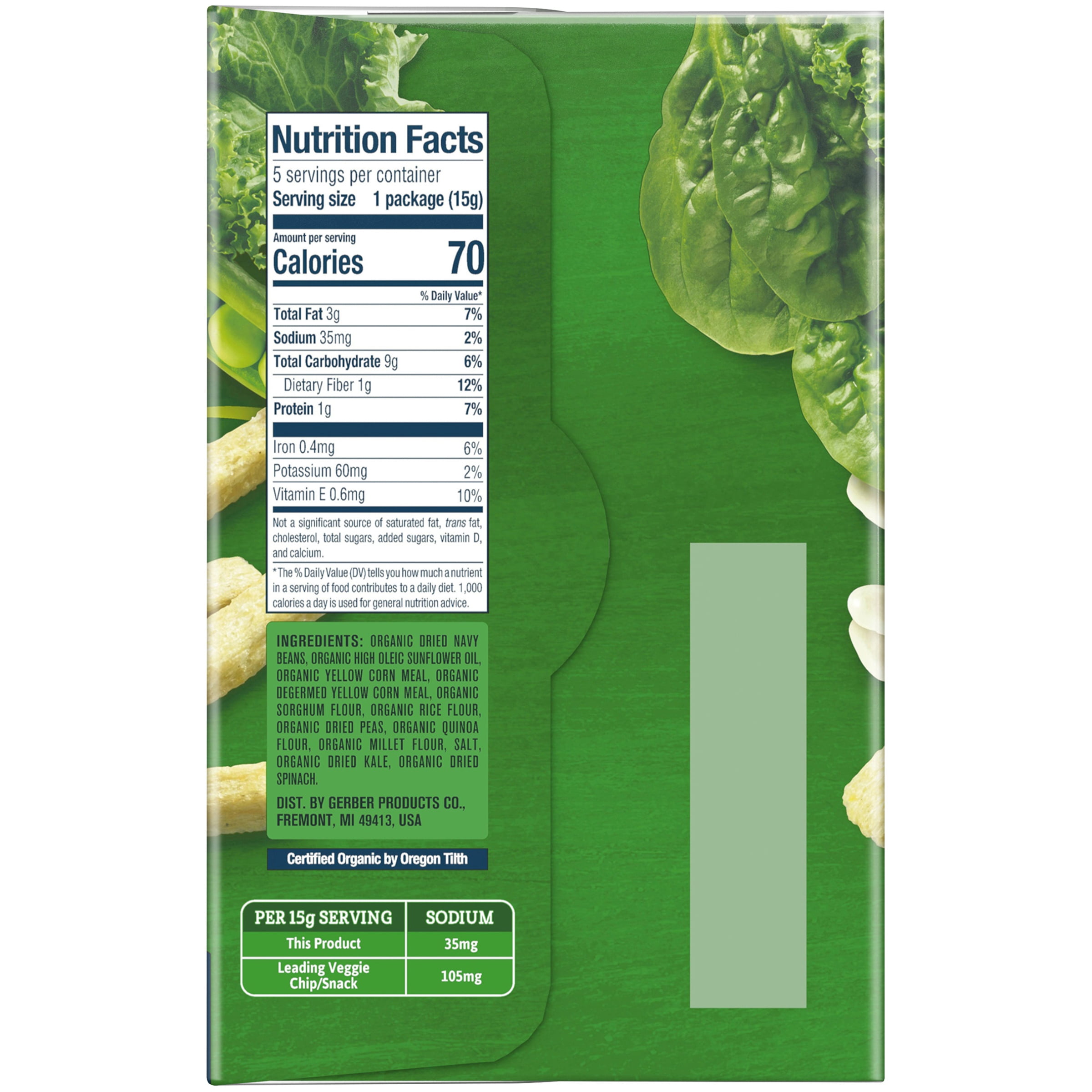 Gerber Organic Veggie Crisps, Farm Greens, 0.52 oz. Pouch, 5 Count