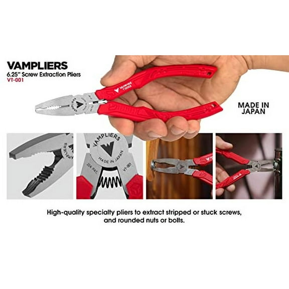 VAMPLIERS 6.25" Screw Extractor Pliers Tool Pouch. Made in Japan. Multipurpose Stripped Screw Removal Tool. Quickly Remove Rusted, Stuck, Damaged Screws & Fasteners.