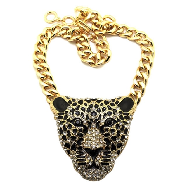 Collier Charm Tête de Léopard Collier Chunky Cool Pendentif Collier pour Halloween