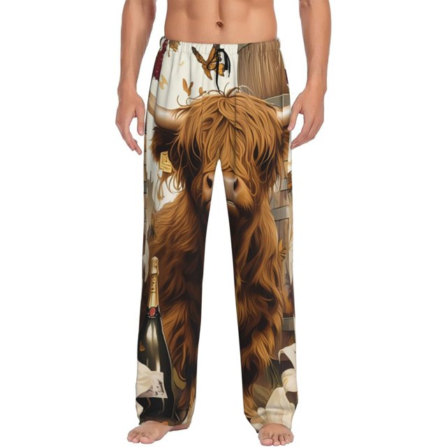 Balery Cow With Butterflies Lilies Pantalones de pijama para hombre, pijama ultraligero, pantalón de descanso-Large