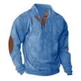thumbnail image 2 of Hinvhai Mens Warm Corduroy Sweatshirt Casual Stand Collar Quarter Fall Button Pullover Sweaters Long Sleeve with Pockets Sky Blue L(L), 2 of 4