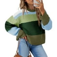 thumbnail image 2 of zaveiop Womens Color Block Cropped Sweaters 2025 Winter Trendy Casual Oversized Y2k Going out Striped Pullover Tops (Light Green, M), 2 of 5
