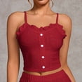 thumbnail image 4 of Erwazi Women Hollow Out Pajama Sets Spaghetti Strap Ruffle Tank Top Elastic Waist Shorts 2 Piece Loungewear Set, 4 of 5